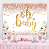 Lofaris Rose Golden Dots Glitter Floral Baby Shower Backdrop